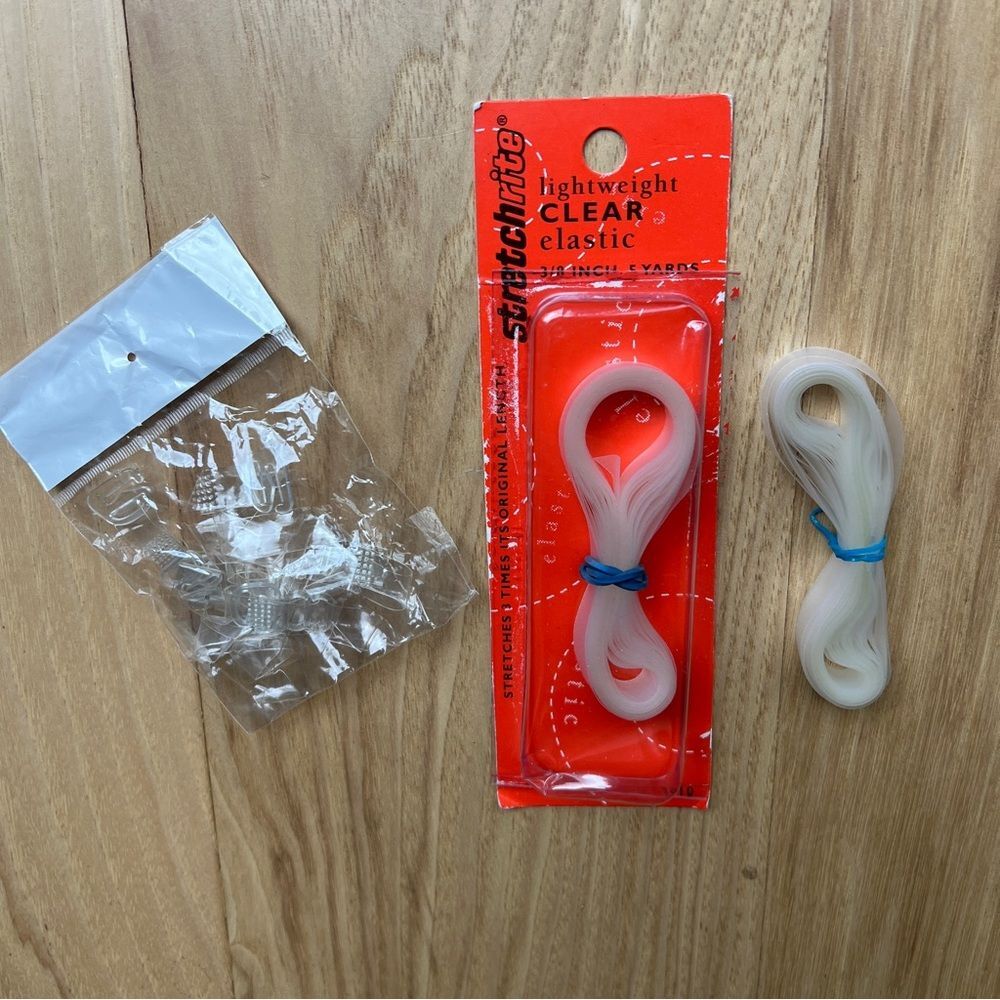 Lightweight Clear Elastic 3/8" Wide Approx 5 Yards Plus Package Of Elastic Clips